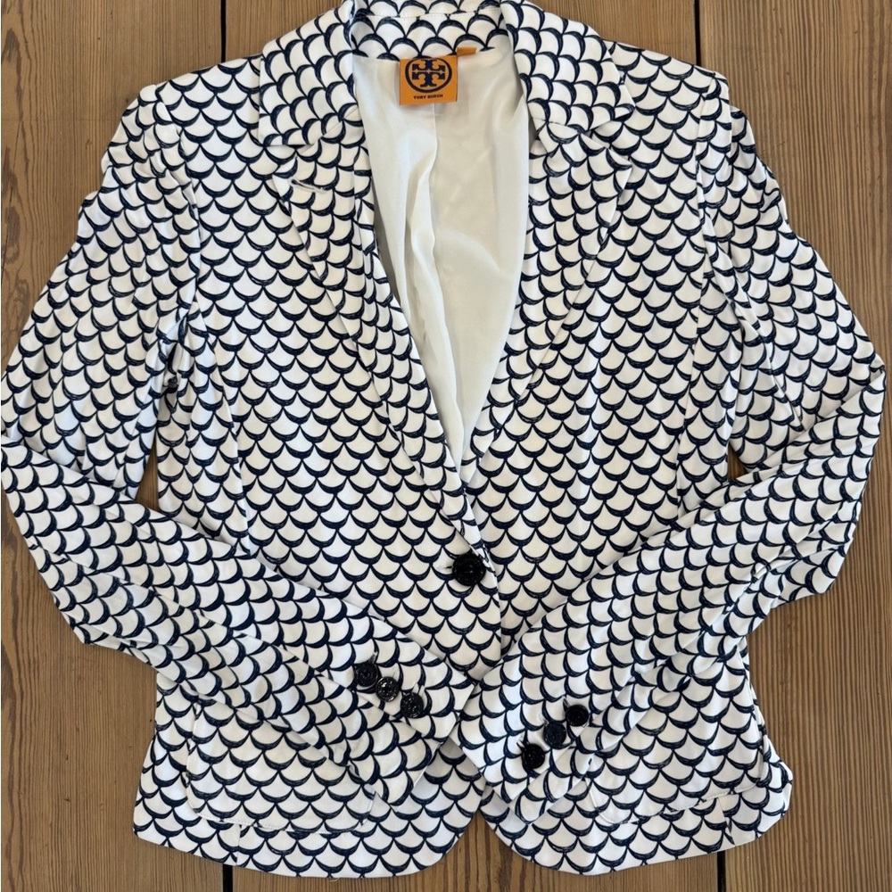 Tory Burch Black and White Scallop Blazer XS